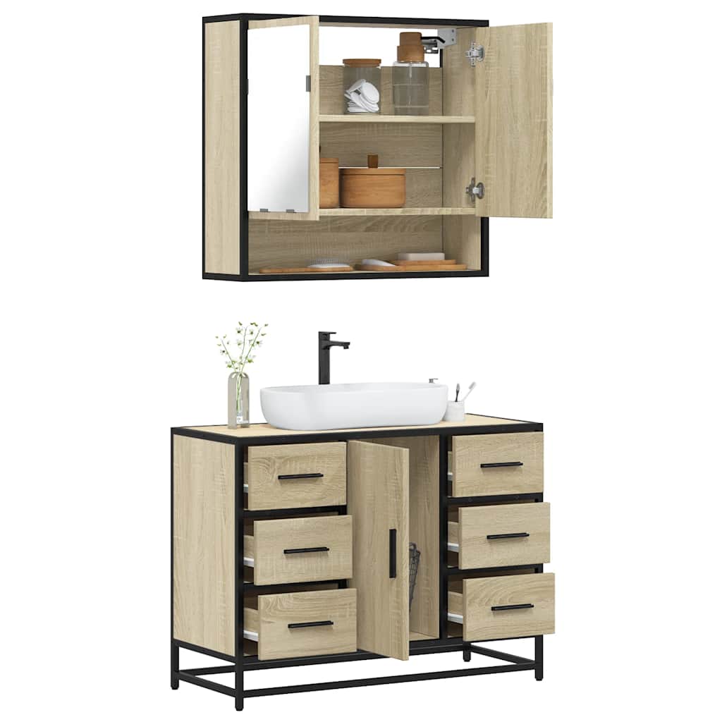 2-delige Badkamermeubelset bewerkt hout sonoma eikenkleurig is nu te koop bij PeponiXL, paradijselijk wonen!