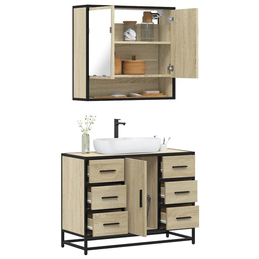 2-delige Badkamermeubelset bewerkt hout sonoma eikenkleurig is nu te koop bij PeponiXL, paradijselijk wonen!