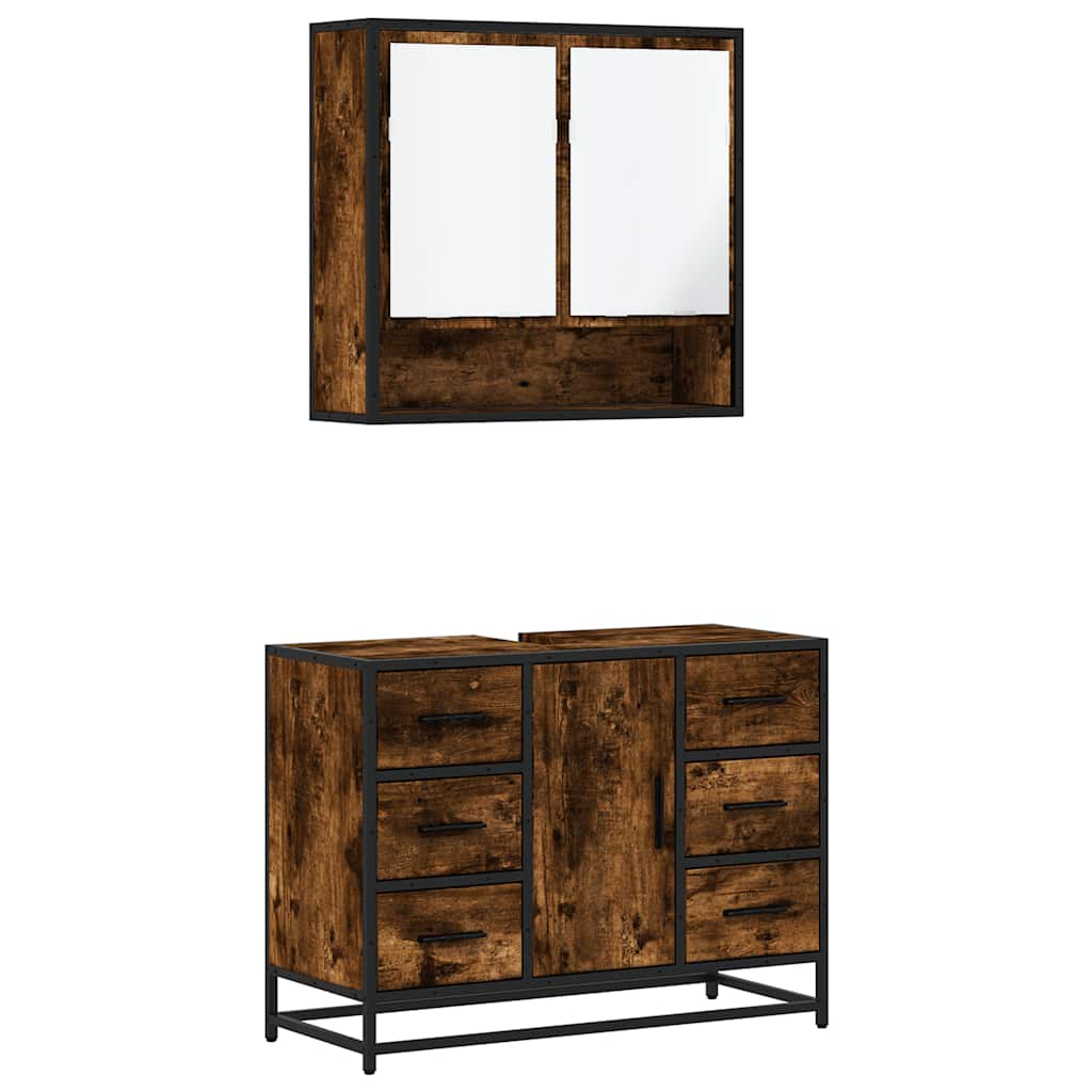 2-delige Badkamermeubelset bewerkt hout gerookt eikenkleurig is nu te koop bij PeponiXL, paradijselijk wonen!