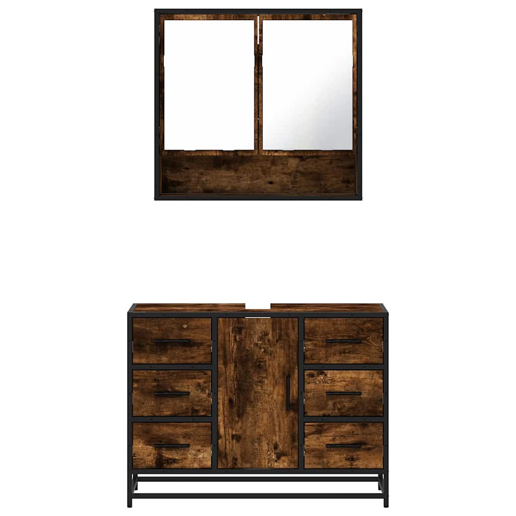 2-delige Badkamermeubelset bewerkt hout gerookt eikenkleurig is nu te koop bij PeponiXL, paradijselijk wonen!
