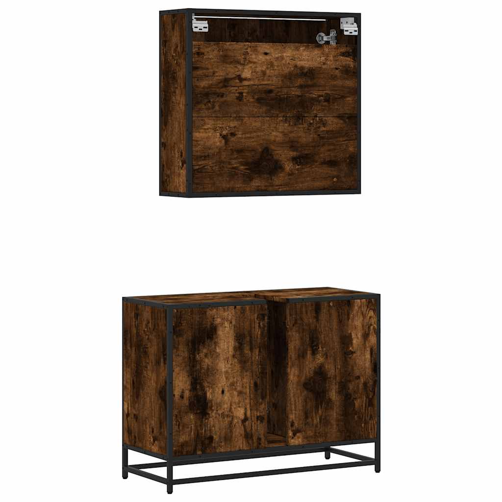 2-delige Badkamermeubelset bewerkt hout gerookt eikenkleurig is nu te koop bij PeponiXL, paradijselijk wonen!