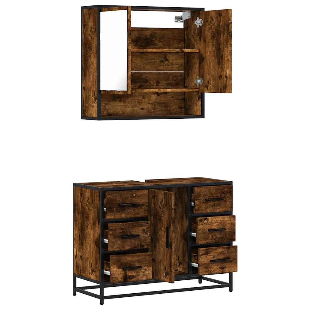 2-delige Badkamermeubelset bewerkt hout gerookt eikenkleurig is nu te koop bij PeponiXL, paradijselijk wonen!