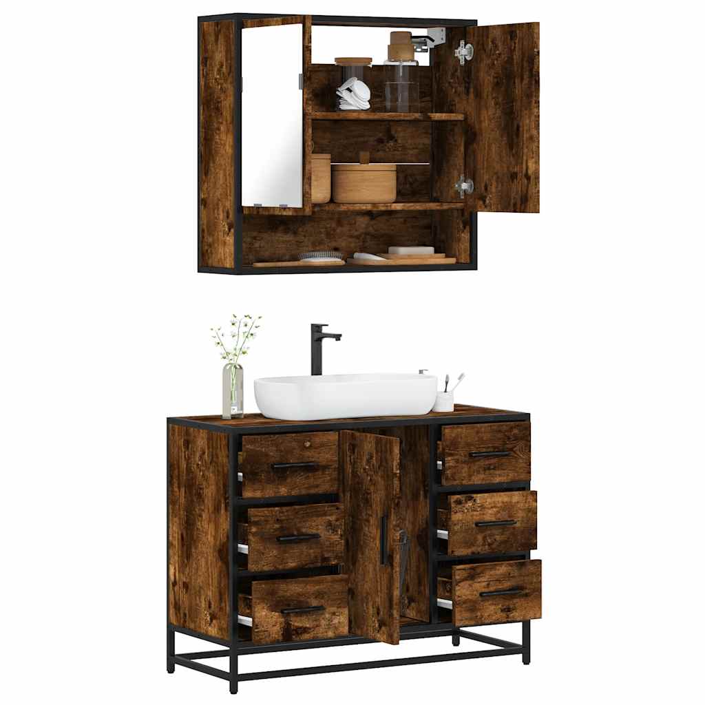 2-delige Badkamermeubelset bewerkt hout gerookt eikenkleurig is nu te koop bij PeponiXL, paradijselijk wonen!
