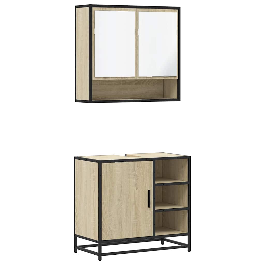 2-delige Badkamermeubelset bewerkt hout sonoma eikenkleurig is nu te koop bij PeponiXL, paradijselijk wonen!