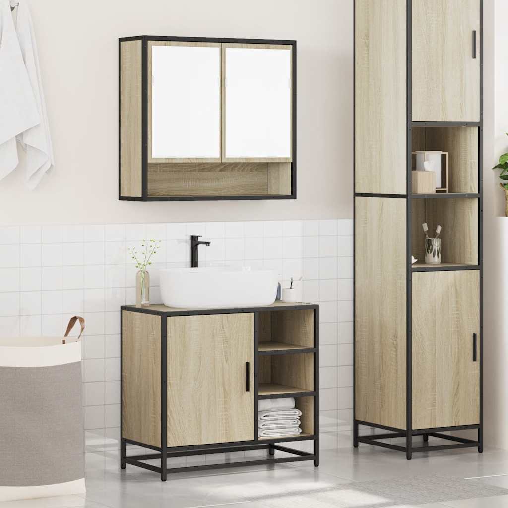 2-delige Badkamermeubelset bewerkt hout sonoma eikenkleurig is nu te koop bij PeponiXL, paradijselijk wonen!