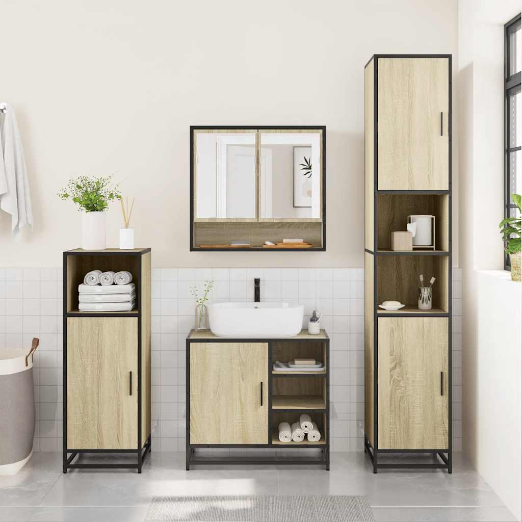 2-delige Badkamermeubelset bewerkt hout sonoma eikenkleurig is nu te koop bij PeponiXL, paradijselijk wonen!