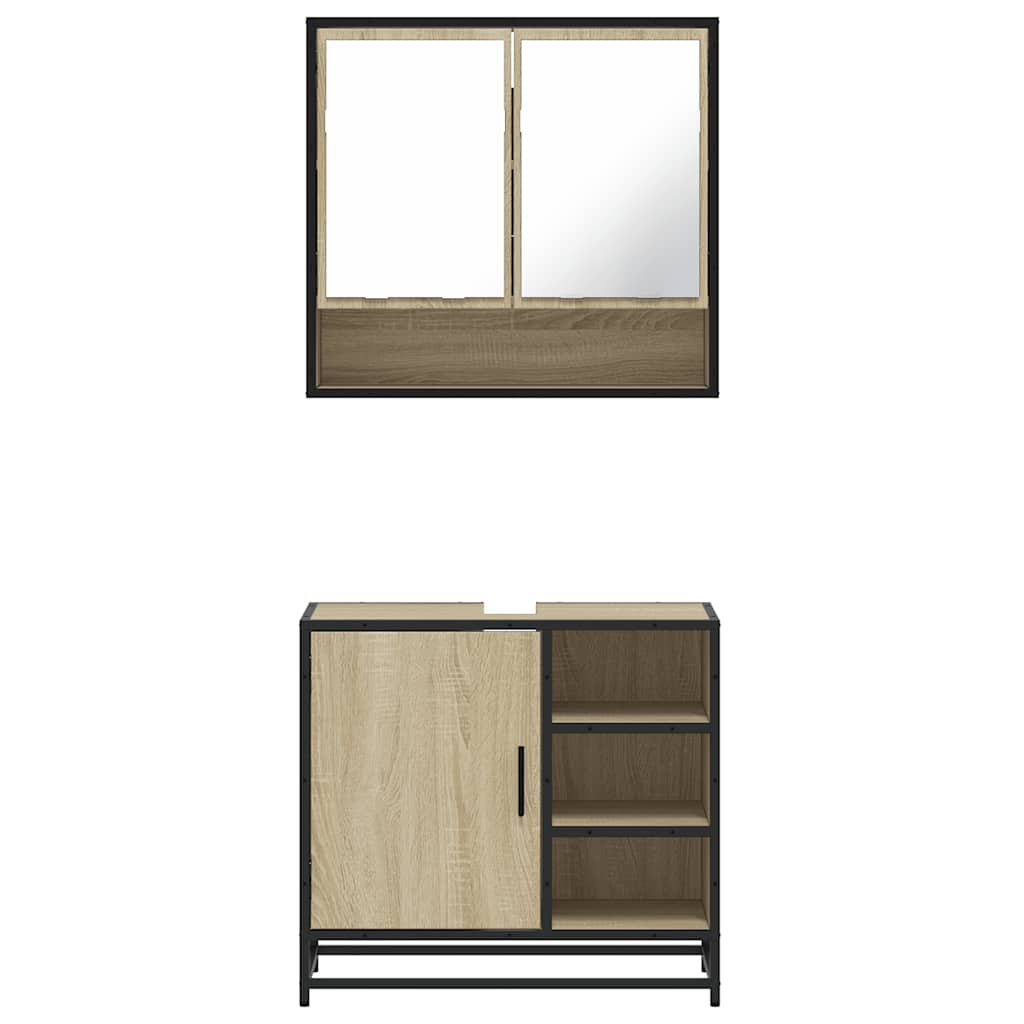2-delige Badkamermeubelset bewerkt hout sonoma eikenkleurig is nu te koop bij PeponiXL, paradijselijk wonen!