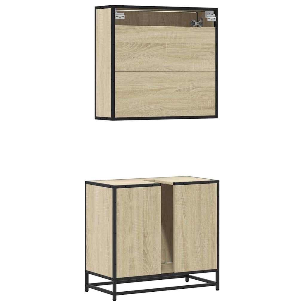 2-delige Badkamermeubelset bewerkt hout sonoma eikenkleurig is nu te koop bij PeponiXL, paradijselijk wonen!