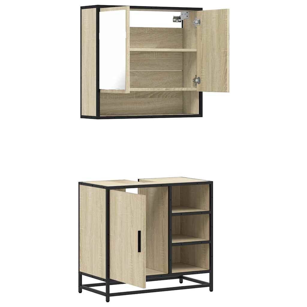 2-delige Badkamermeubelset bewerkt hout sonoma eikenkleurig is nu te koop bij PeponiXL, paradijselijk wonen!