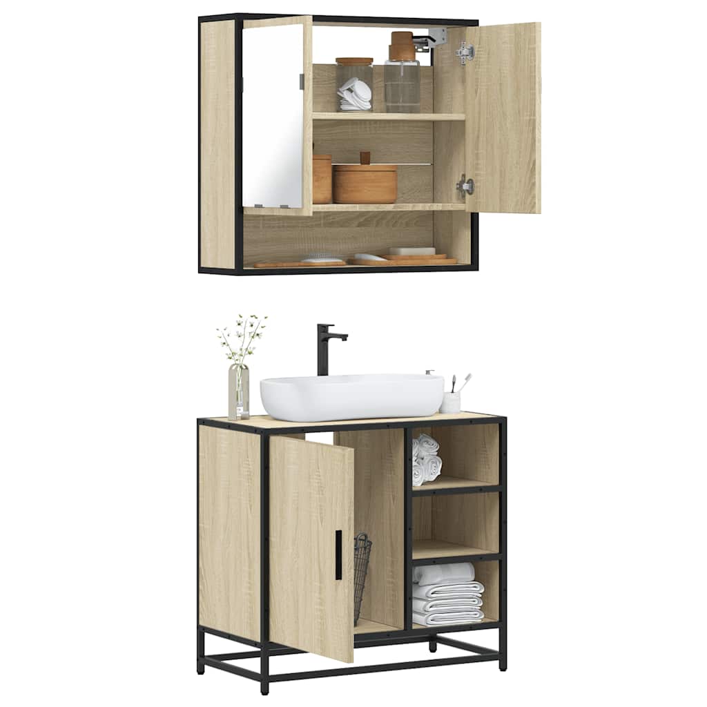 2-delige Badkamermeubelset bewerkt hout sonoma eikenkleurig is nu te koop bij PeponiXL, paradijselijk wonen!