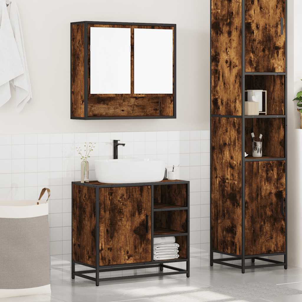 2-delige Badkamermeubelset bewerkt hout gerookt eikenkleurig is nu te koop bij PeponiXL, paradijselijk wonen!