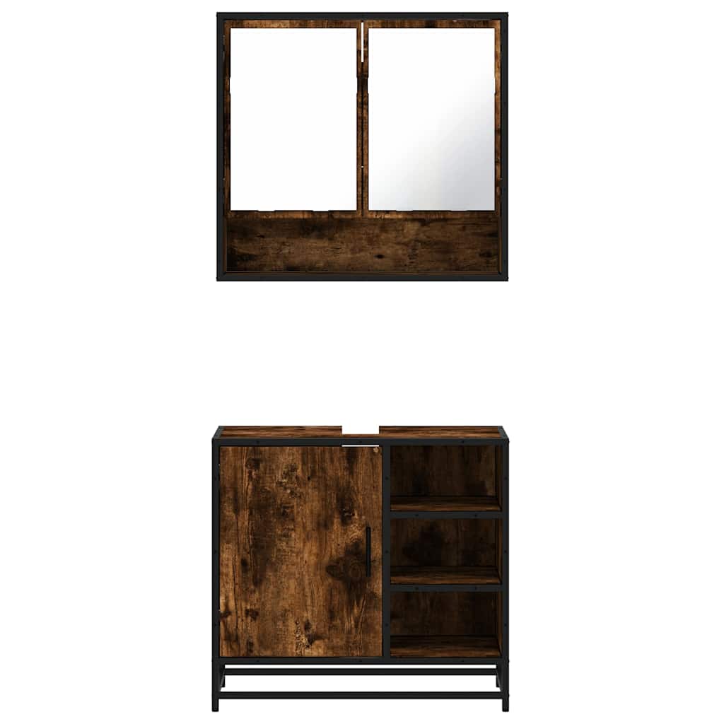 2-delige Badkamermeubelset bewerkt hout gerookt eikenkleurig is nu te koop bij PeponiXL, paradijselijk wonen!