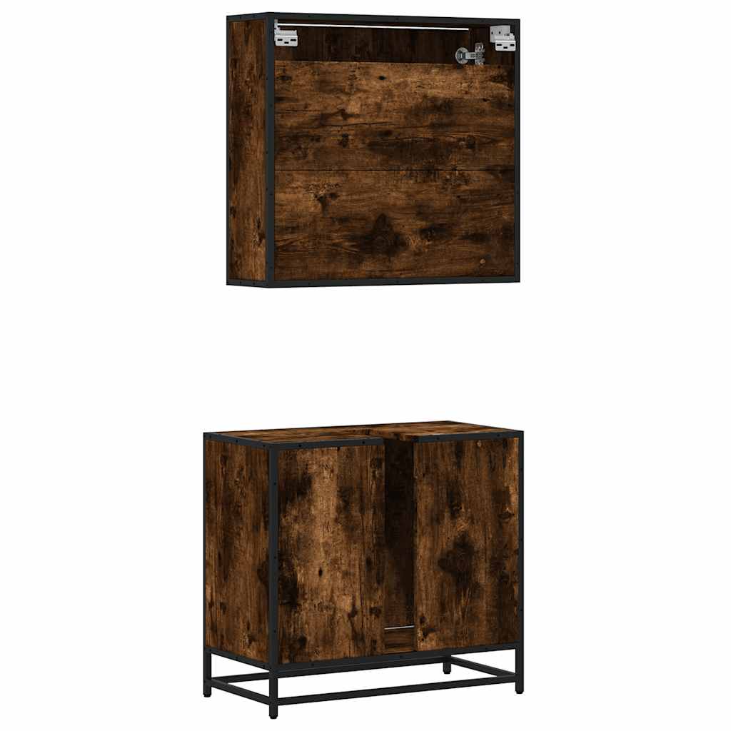 2-delige Badkamermeubelset bewerkt hout gerookt eikenkleurig is nu te koop bij PeponiXL, paradijselijk wonen!