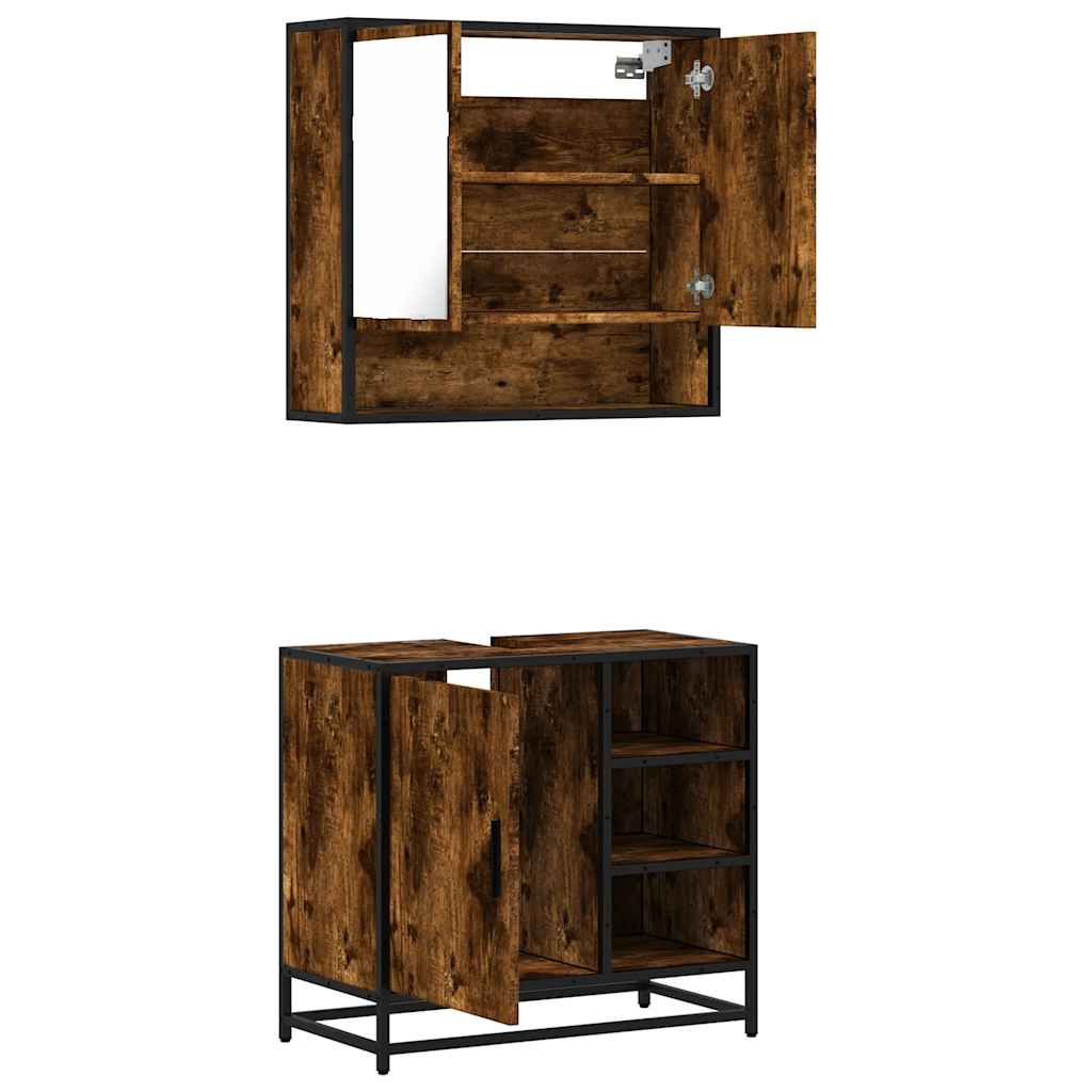 2-delige Badkamermeubelset bewerkt hout gerookt eikenkleurig is nu te koop bij PeponiXL, paradijselijk wonen!