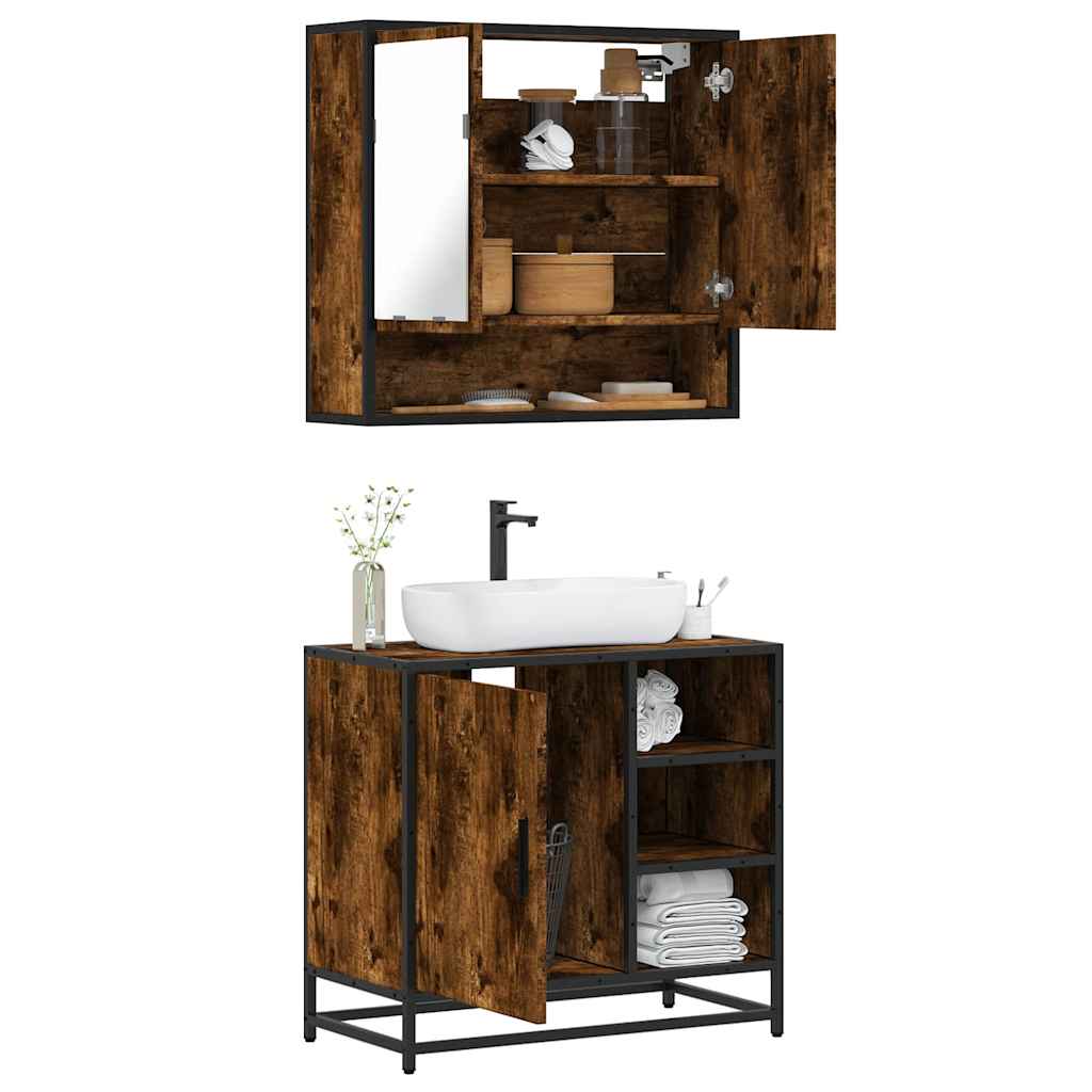 2-delige Badkamermeubelset bewerkt hout gerookt eikenkleurig is nu te koop bij PeponiXL, paradijselijk wonen!