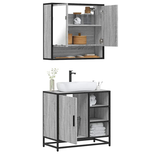 2-delige Badkamermeubelset bewerkt hout grijs sonoma eikenkleur is nu te koop bij PeponiXL, paradijselijk wonen!