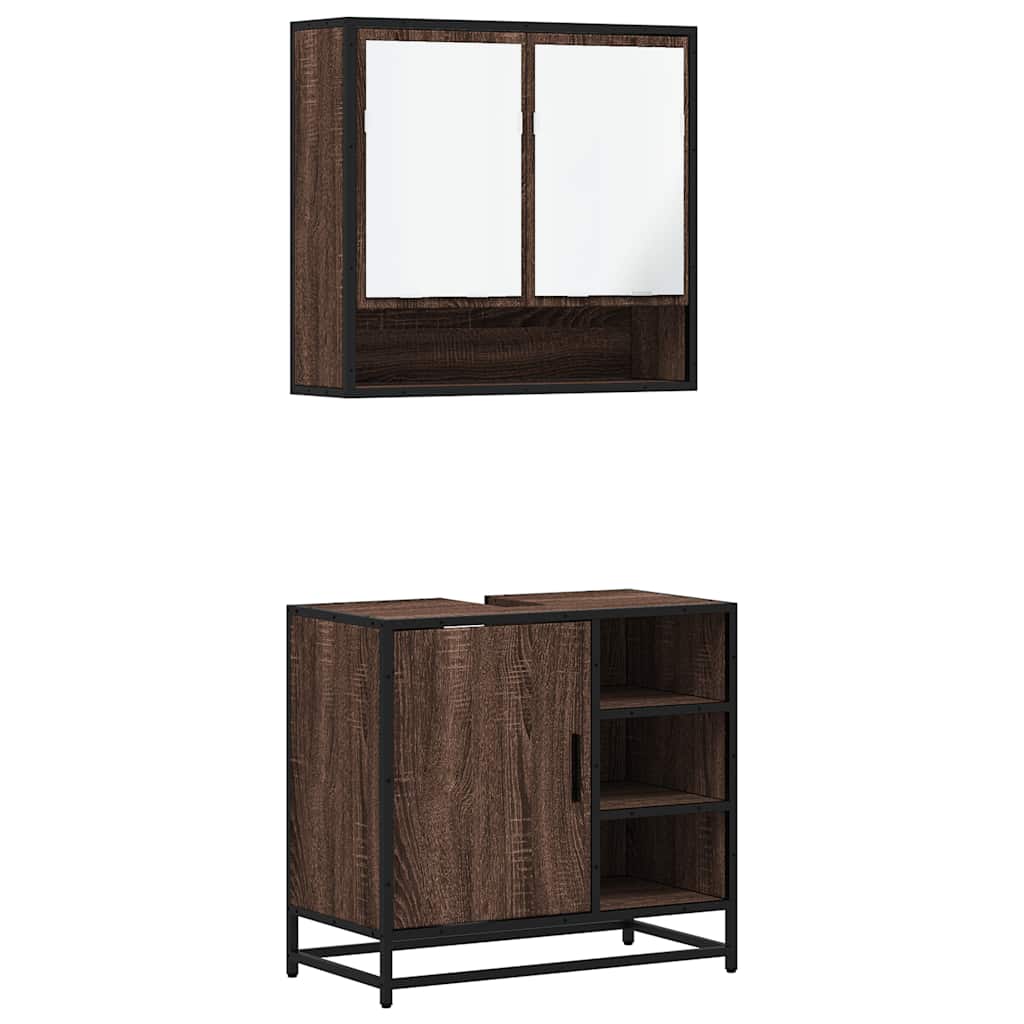 2-delige Badkamermeubelset bewerkt hout bruin eikenkleur is nu te koop bij PeponiXL, paradijselijk wonen!