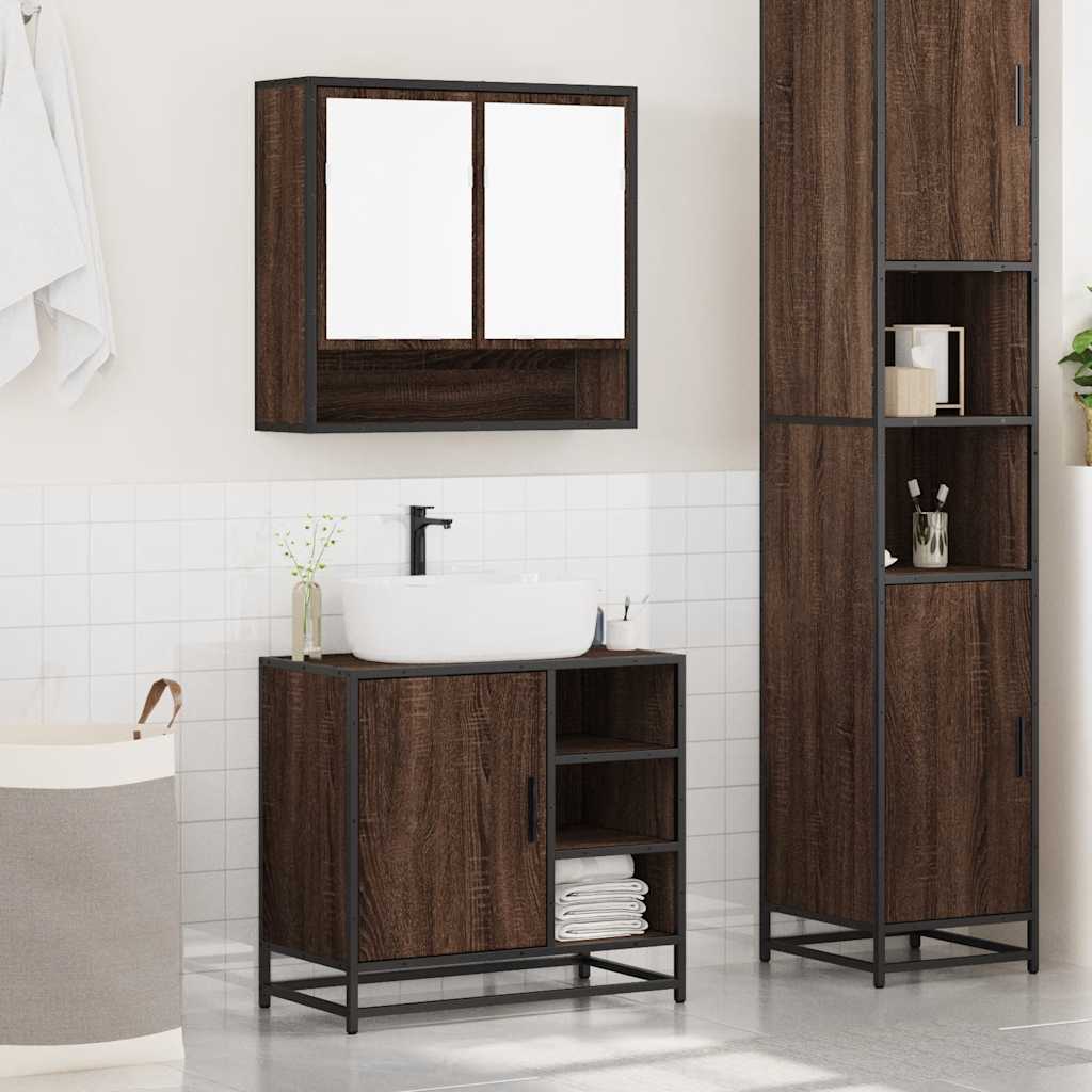 2-delige Badkamermeubelset bewerkt hout bruin eikenkleur is nu te koop bij PeponiXL, paradijselijk wonen!