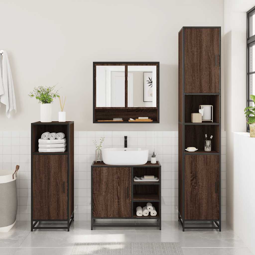 2-delige Badkamermeubelset bewerkt hout bruin eikenkleur is nu te koop bij PeponiXL, paradijselijk wonen!