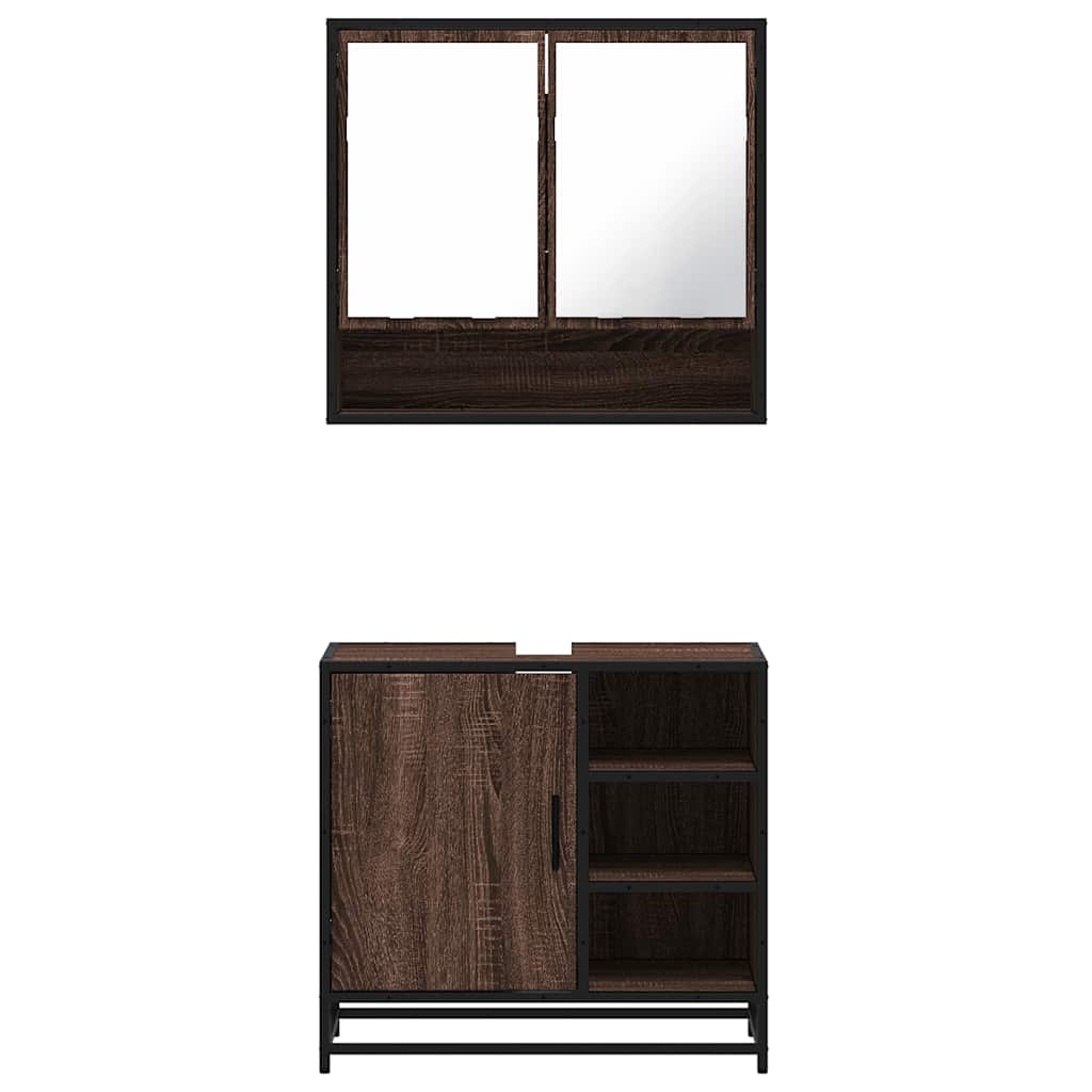 2-delige Badkamermeubelset bewerkt hout bruin eikenkleur is nu te koop bij PeponiXL, paradijselijk wonen!