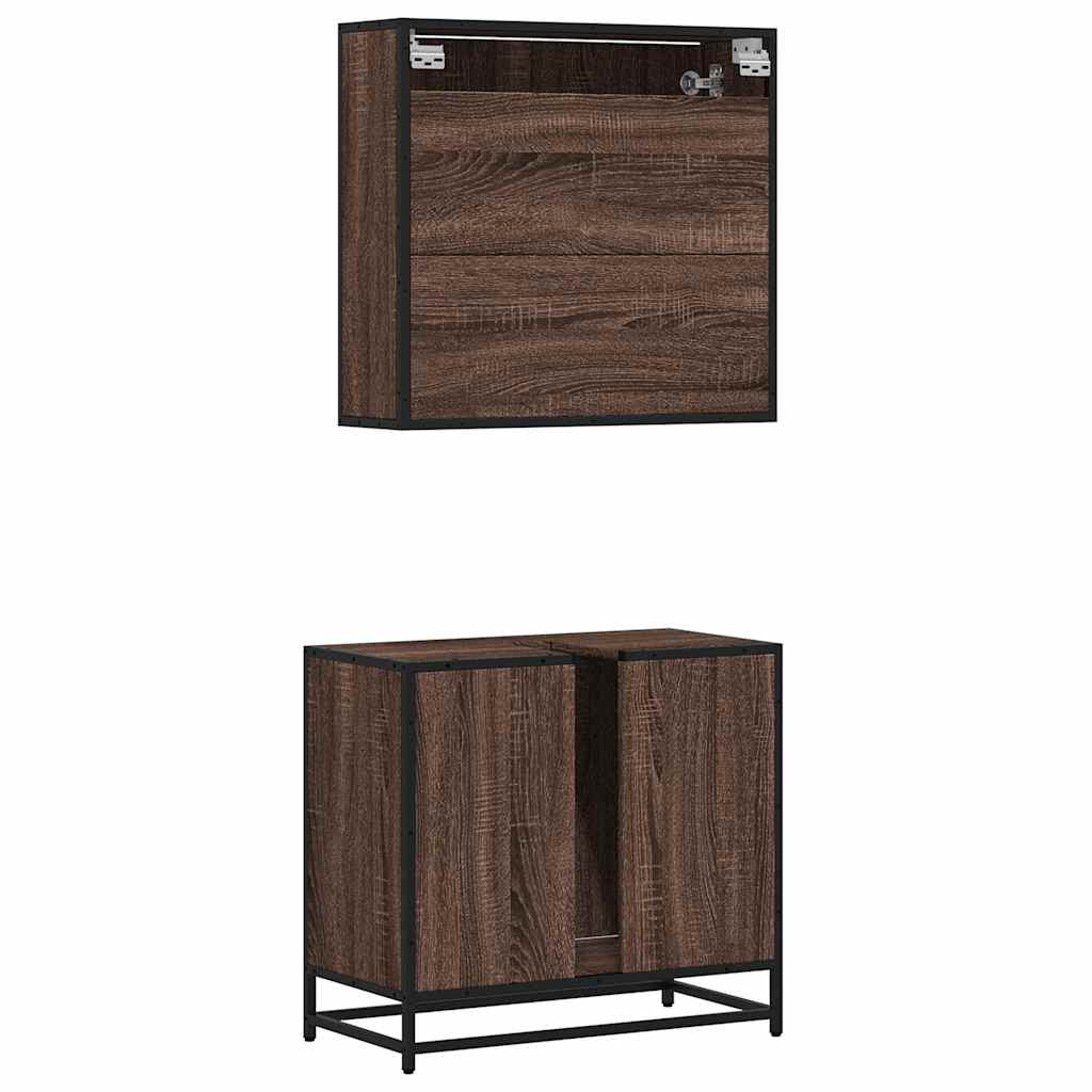 2-delige Badkamermeubelset bewerkt hout bruin eikenkleur is nu te koop bij PeponiXL, paradijselijk wonen!