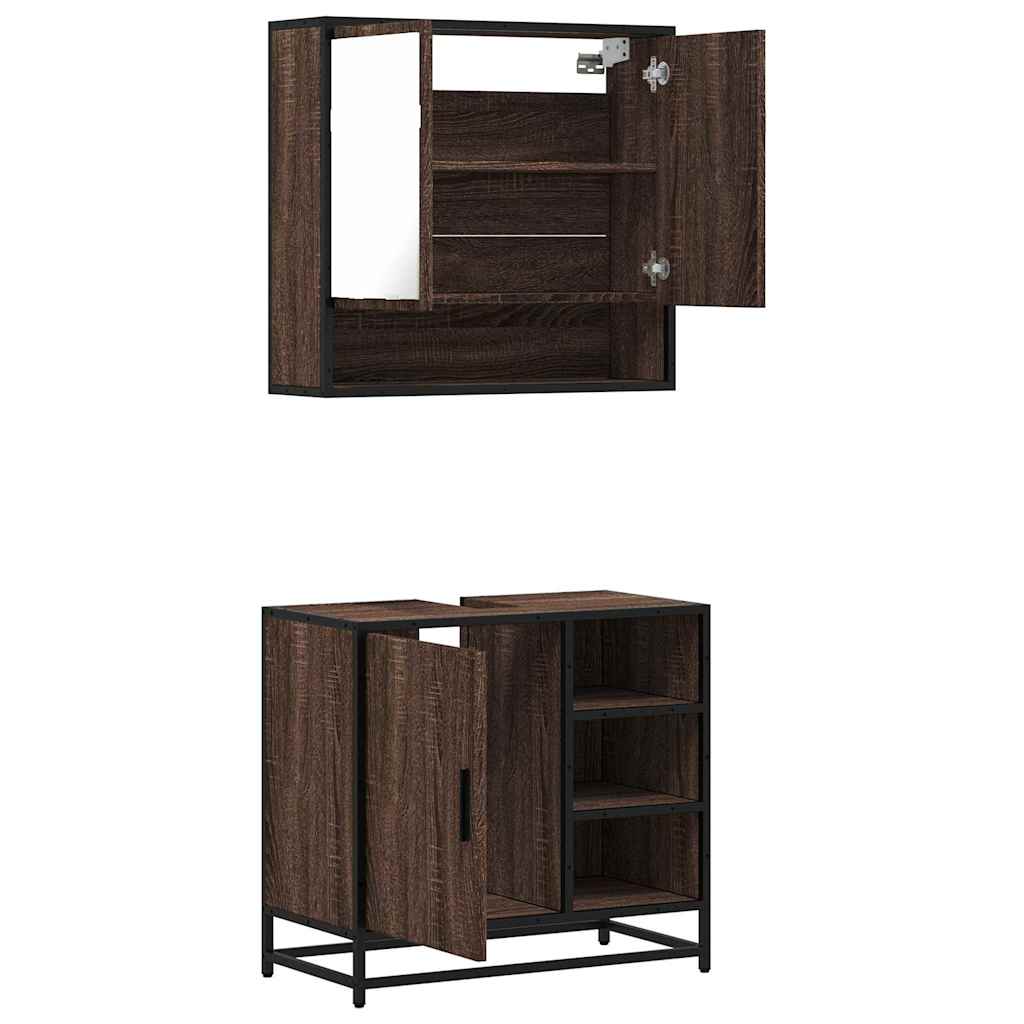 2-delige Badkamermeubelset bewerkt hout bruin eikenkleur is nu te koop bij PeponiXL, paradijselijk wonen!