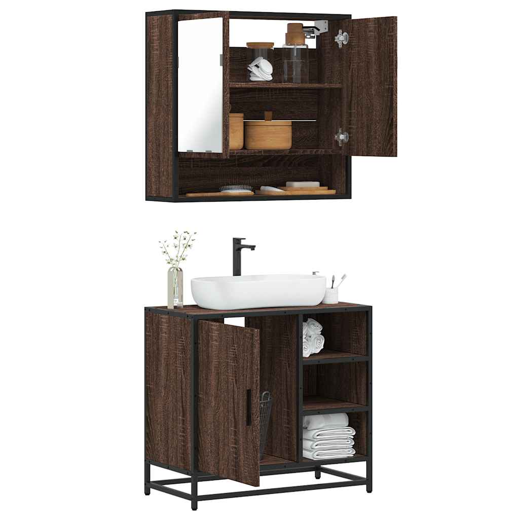 2-delige Badkamermeubelset bewerkt hout bruin eikenkleur is nu te koop bij PeponiXL, paradijselijk wonen!