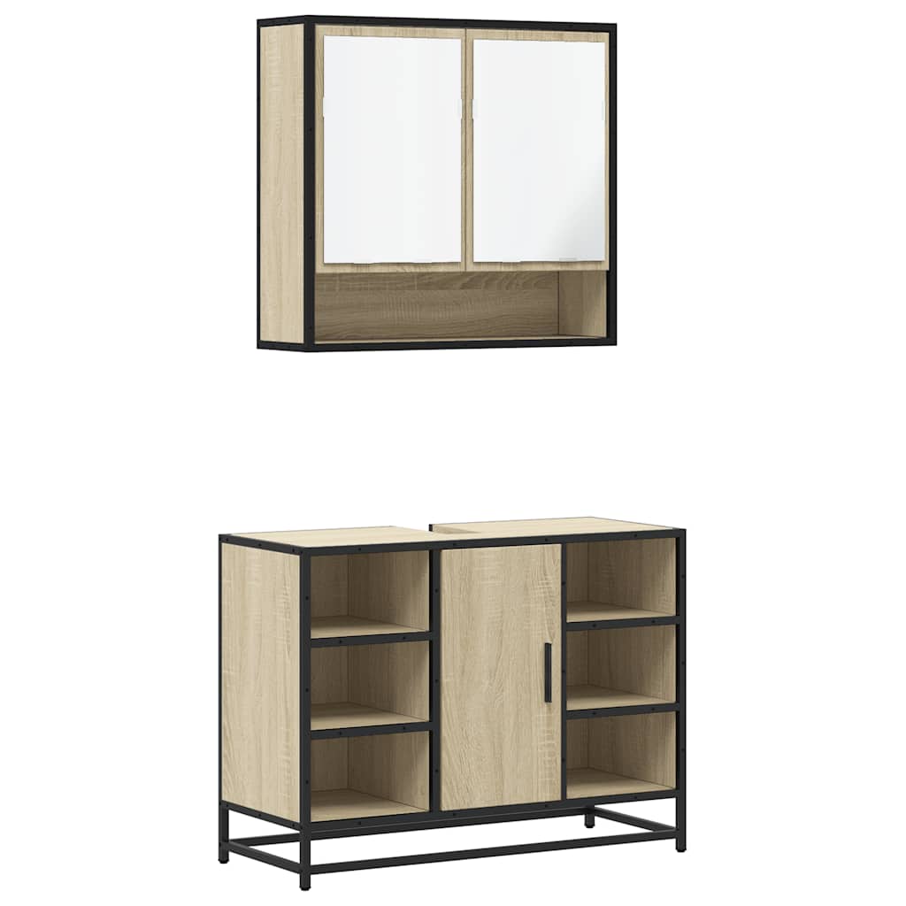 2-delige Badkamermeubelset bewerkt hout sonoma eikenkleurig is nu te koop bij PeponiXL, paradijselijk wonen!