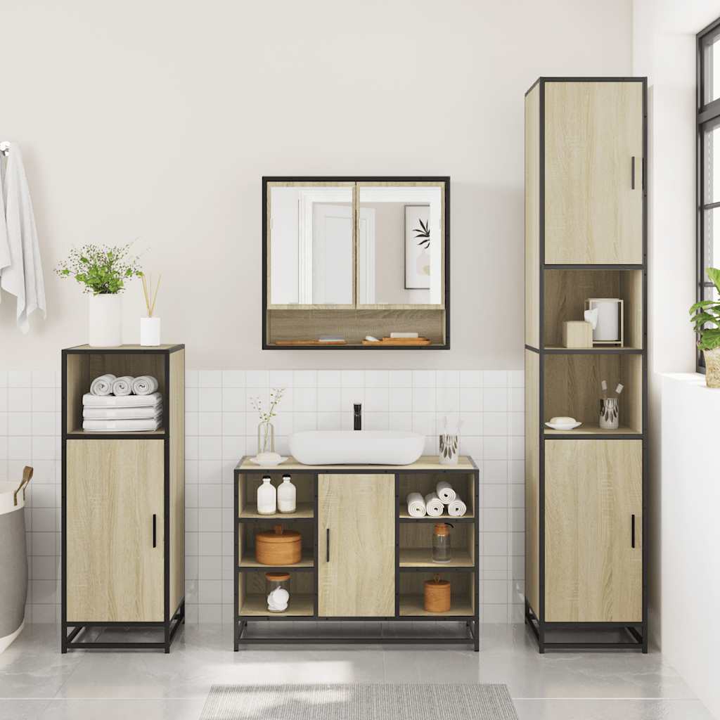 2-delige Badkamermeubelset bewerkt hout sonoma eikenkleurig is nu te koop bij PeponiXL, paradijselijk wonen!