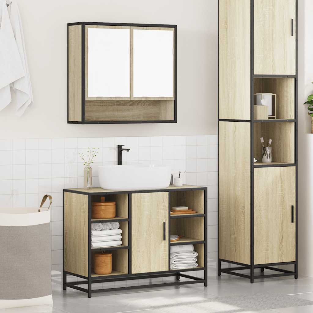 2-delige Badkamermeubelset bewerkt hout sonoma eikenkleurig is nu te koop bij PeponiXL, paradijselijk wonen!