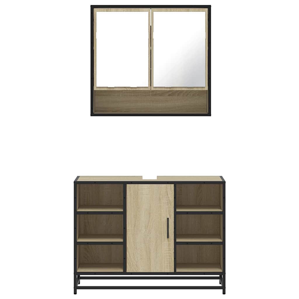 2-delige Badkamermeubelset bewerkt hout sonoma eikenkleurig is nu te koop bij PeponiXL, paradijselijk wonen!