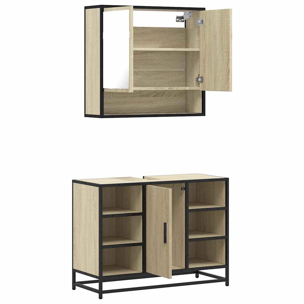 2-delige Badkamermeubelset bewerkt hout sonoma eikenkleurig is nu te koop bij PeponiXL, paradijselijk wonen!