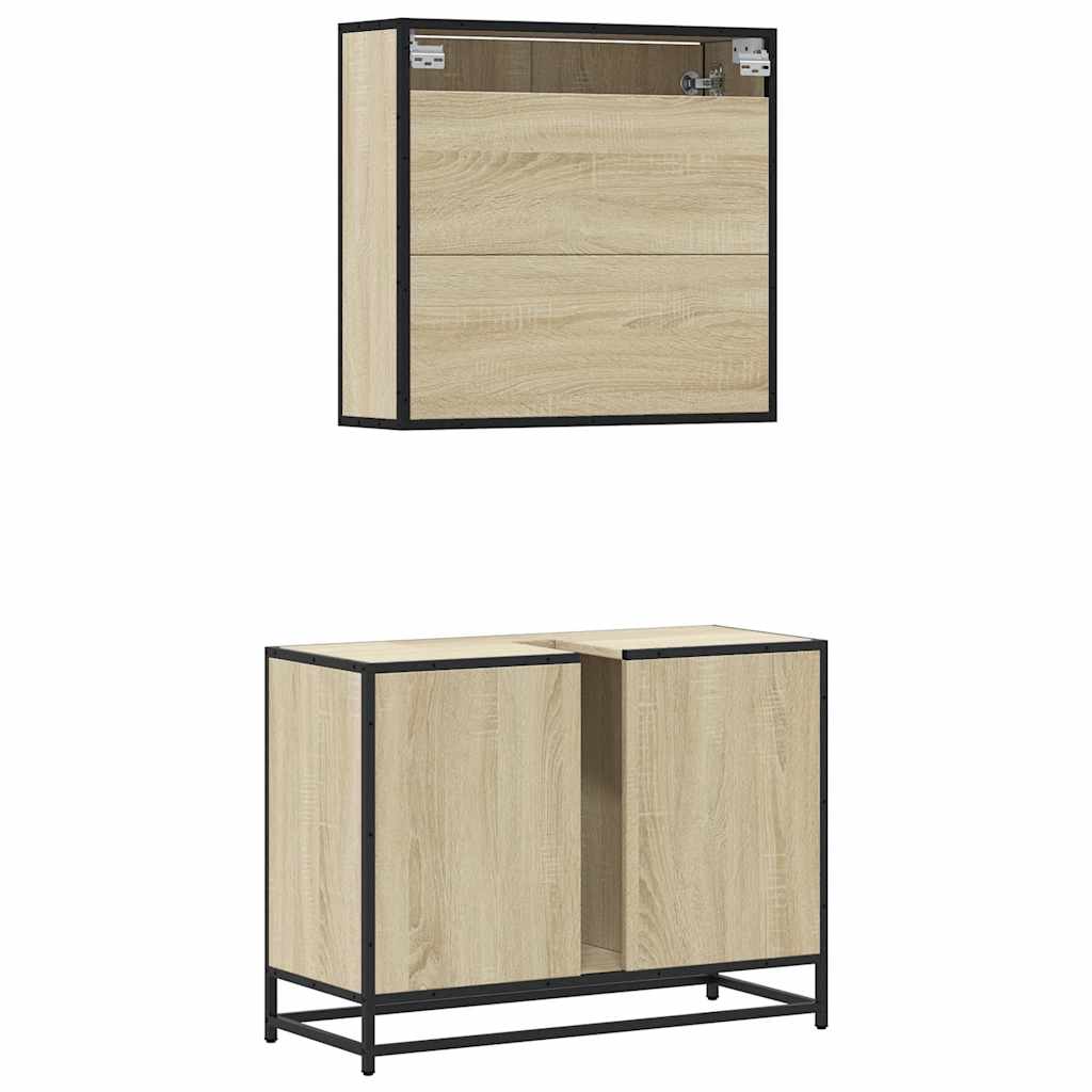 2-delige Badkamermeubelset bewerkt hout sonoma eikenkleurig is nu te koop bij PeponiXL, paradijselijk wonen!