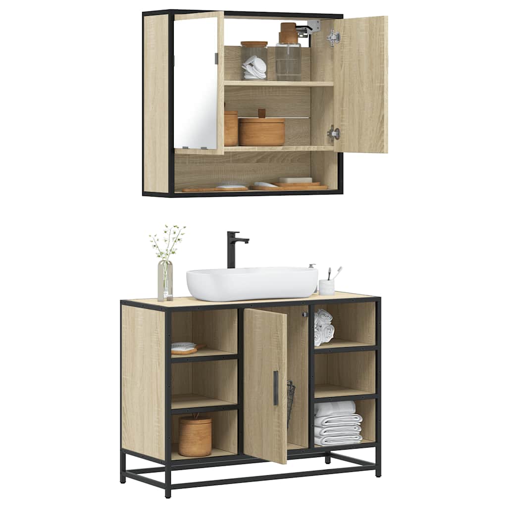 2-delige Badkamermeubelset bewerkt hout sonoma eikenkleurig is nu te koop bij PeponiXL, paradijselijk wonen!