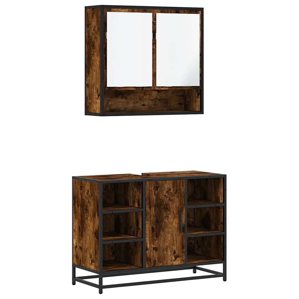 2-delige Badkamermeubelset bewerkt hout gerookt eikenkleurig is nu te koop bij PeponiXL, paradijselijk wonen!