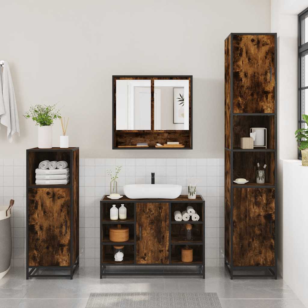 2-delige Badkamermeubelset bewerkt hout gerookt eikenkleurig is nu te koop bij PeponiXL, paradijselijk wonen!