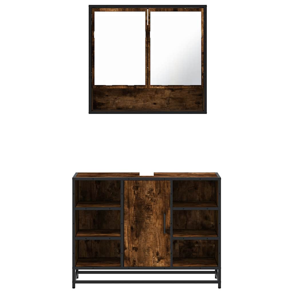 2-delige Badkamermeubelset bewerkt hout gerookt eikenkleurig is nu te koop bij PeponiXL, paradijselijk wonen!