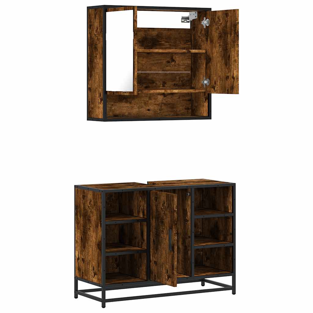 2-delige Badkamermeubelset bewerkt hout gerookt eikenkleurig is nu te koop bij PeponiXL, paradijselijk wonen!
