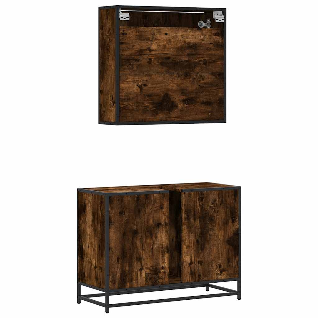2-delige Badkamermeubelset bewerkt hout gerookt eikenkleurig is nu te koop bij PeponiXL, paradijselijk wonen!