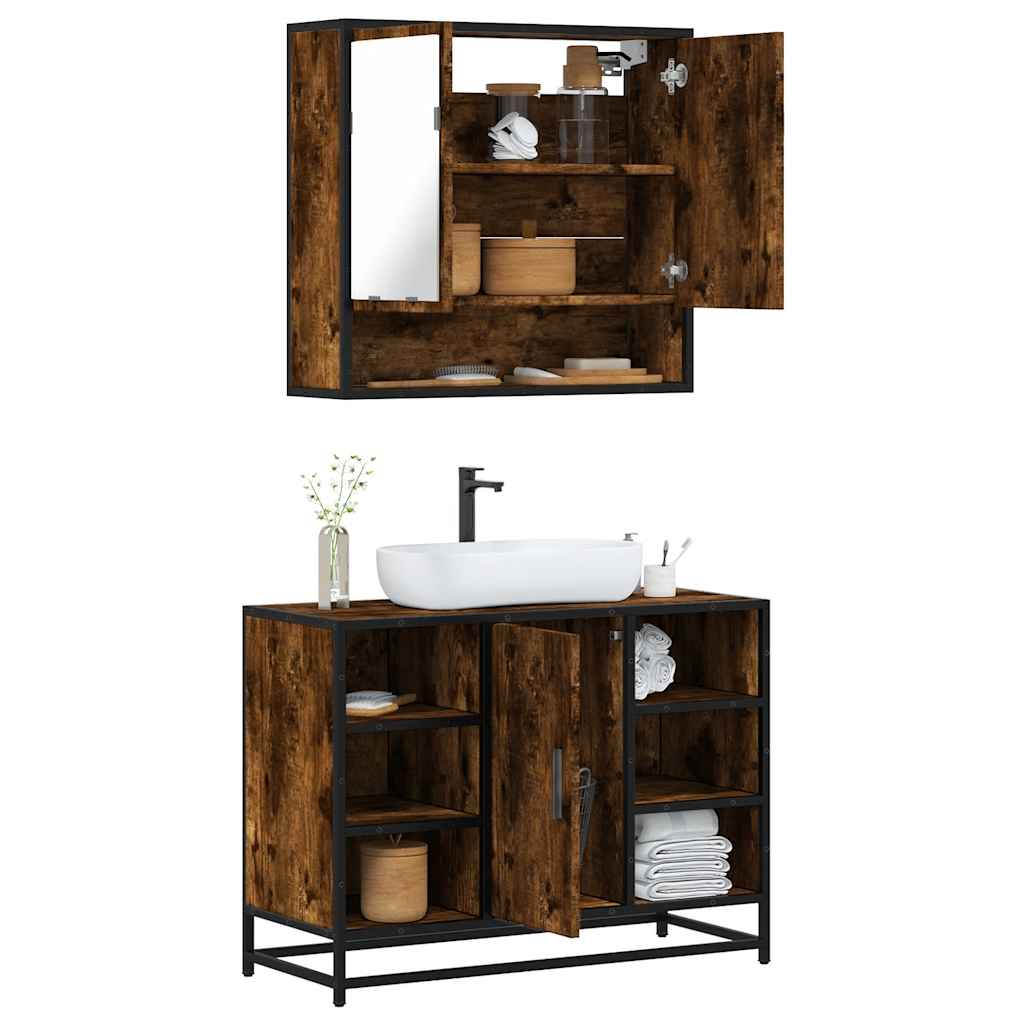 2-delige Badkamermeubelset bewerkt hout gerookt eikenkleurig is nu te koop bij PeponiXL, paradijselijk wonen!