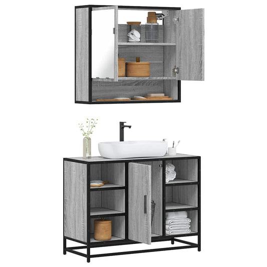 2-delige Badkamermeubelset bewerkt hout grijs sonoma eikenkleur is nu te koop bij PeponiXL, paradijselijk wonen!