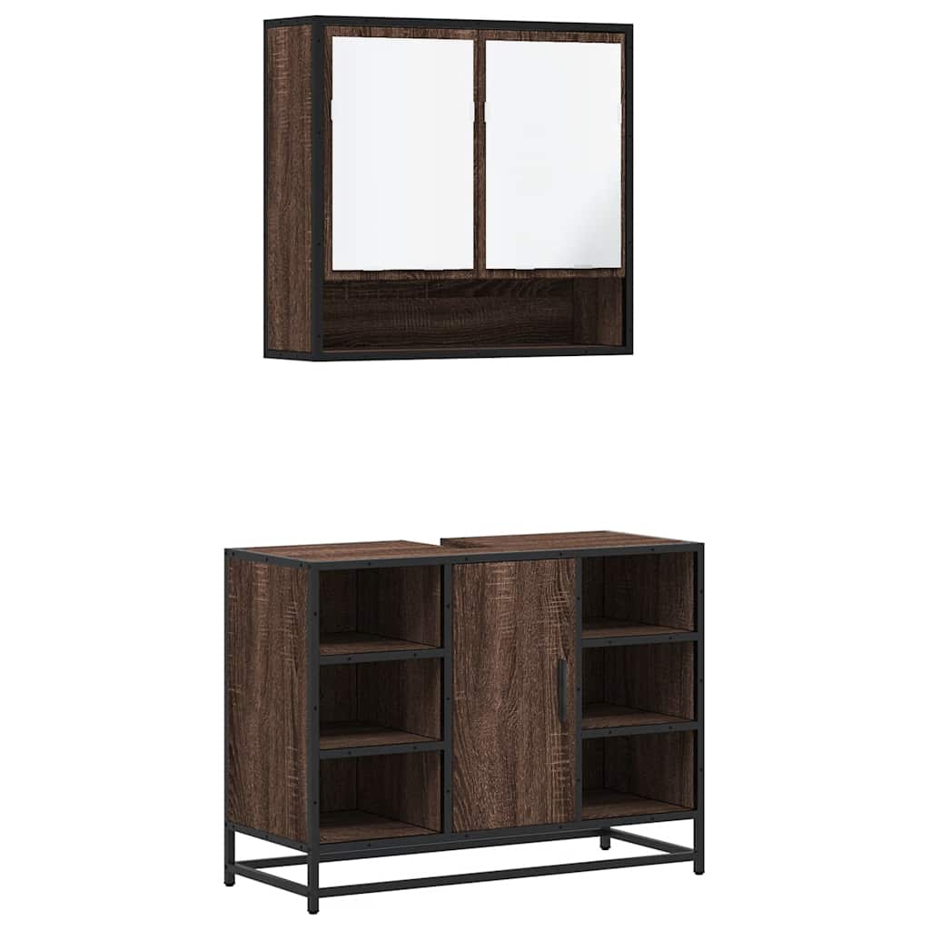 2-delige Badkamermeubelset bewerkt hout bruin eikenkleur is nu te koop bij PeponiXL, paradijselijk wonen!