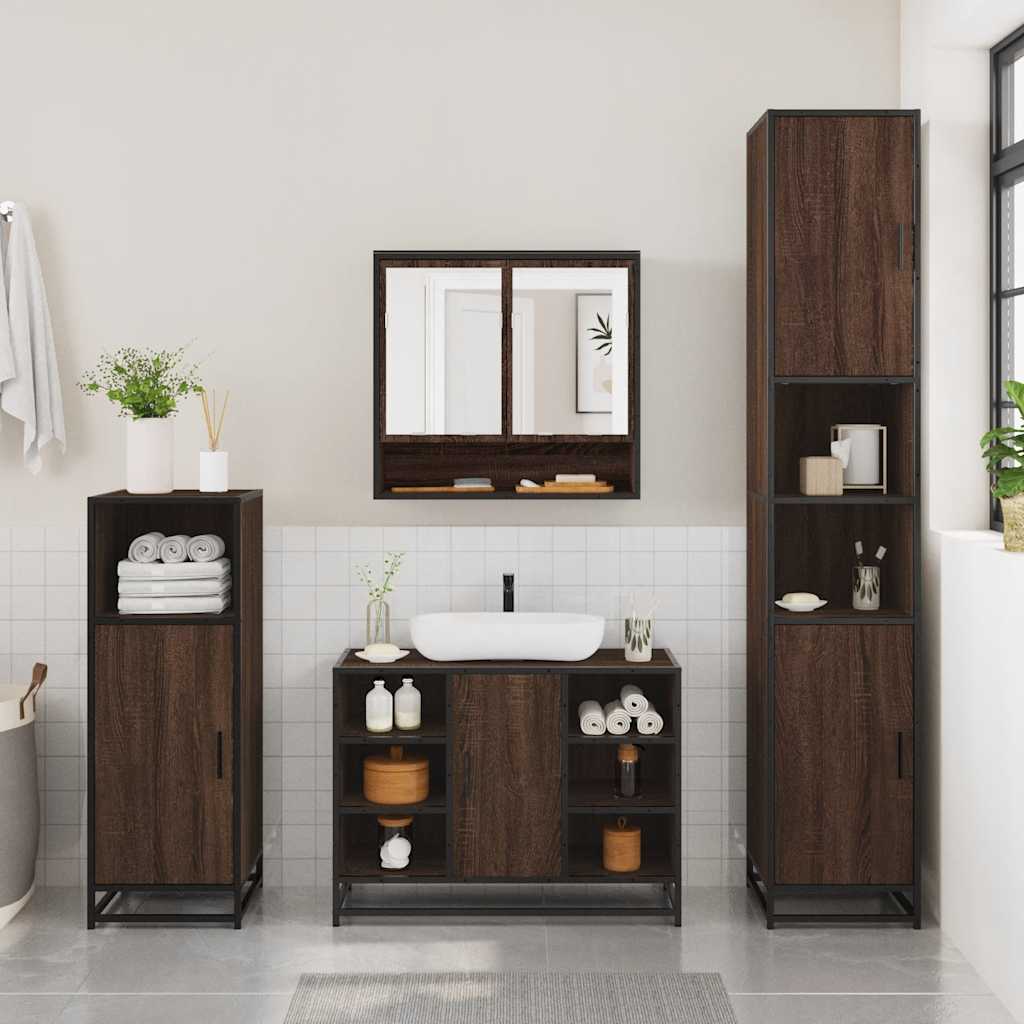 2-delige Badkamermeubelset bewerkt hout bruin eikenkleur is nu te koop bij PeponiXL, paradijselijk wonen!