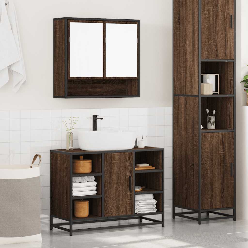 2-delige Badkamermeubelset bewerkt hout bruin eikenkleur is nu te koop bij PeponiXL, paradijselijk wonen!