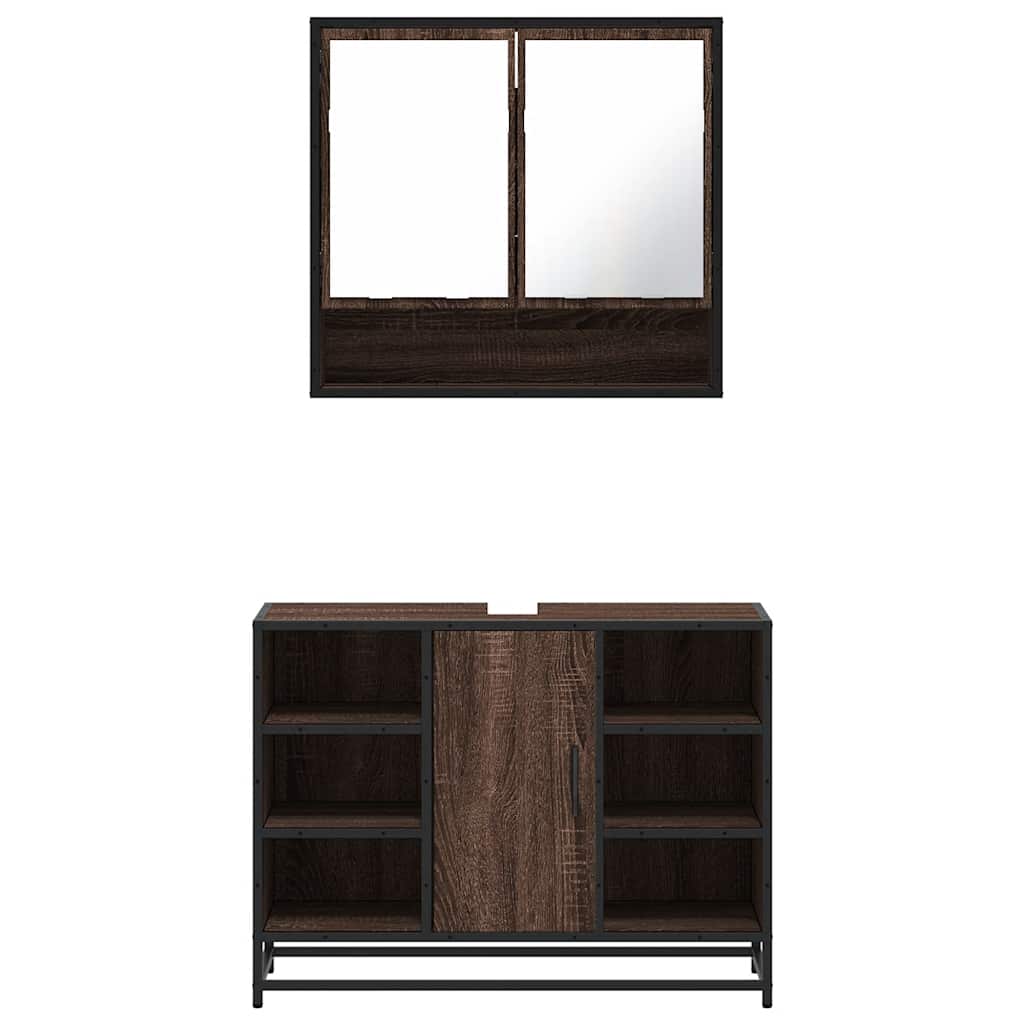 2-delige Badkamermeubelset bewerkt hout bruin eikenkleur is nu te koop bij PeponiXL, paradijselijk wonen!