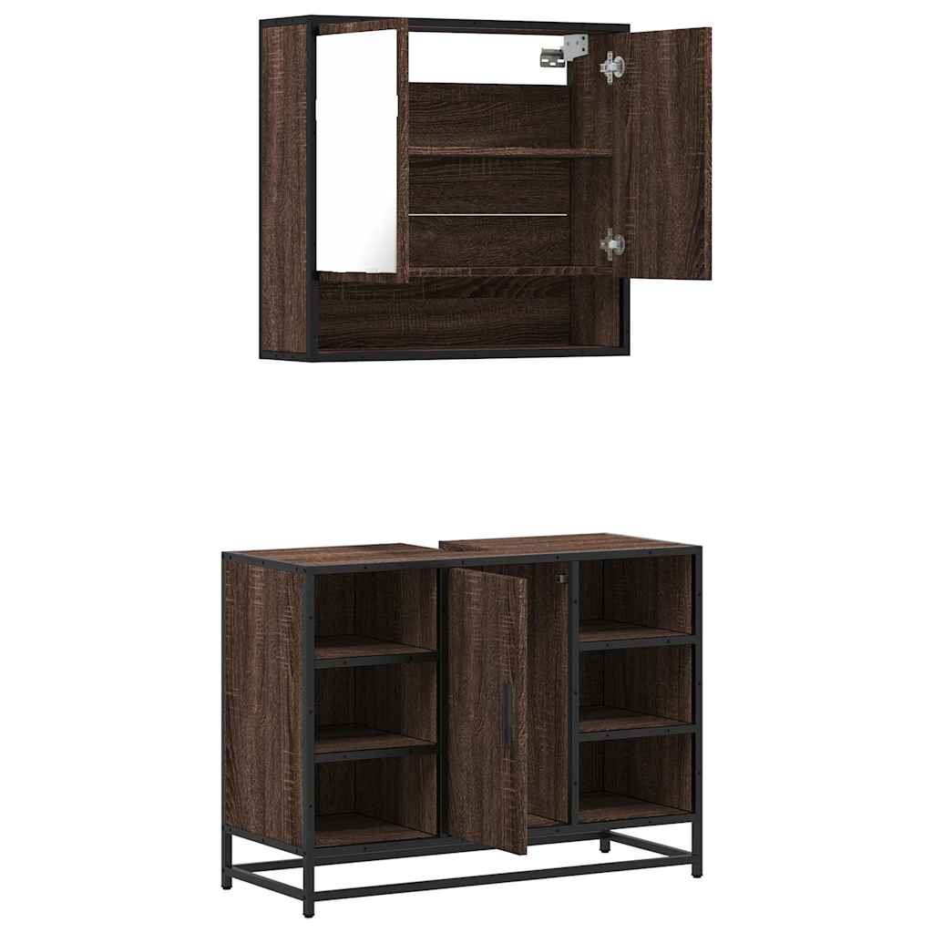 2-delige Badkamermeubelset bewerkt hout bruin eikenkleur is nu te koop bij PeponiXL, paradijselijk wonen!