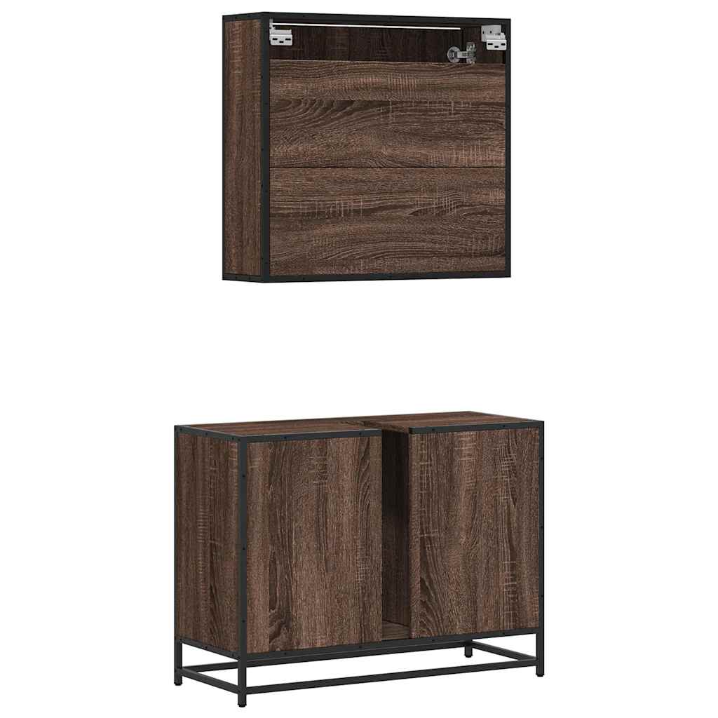 2-delige Badkamermeubelset bewerkt hout bruin eikenkleur is nu te koop bij PeponiXL, paradijselijk wonen!