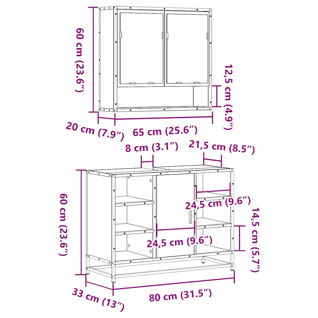2-delige Badkamermeubelset bewerkt hout bruin eikenkleur is nu te koop bij PeponiXL, paradijselijk wonen!