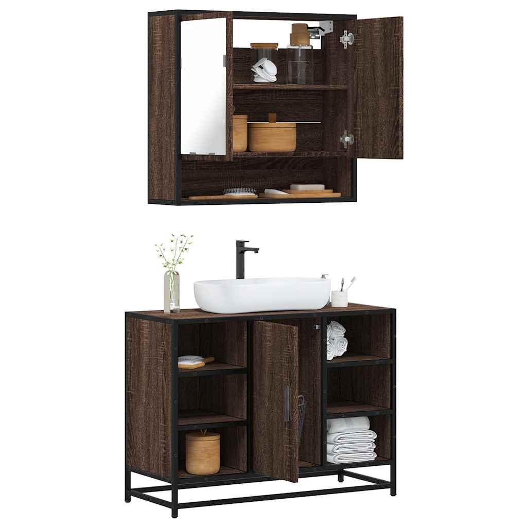 2-delige Badkamermeubelset bewerkt hout bruin eikenkleur is nu te koop bij PeponiXL, paradijselijk wonen!