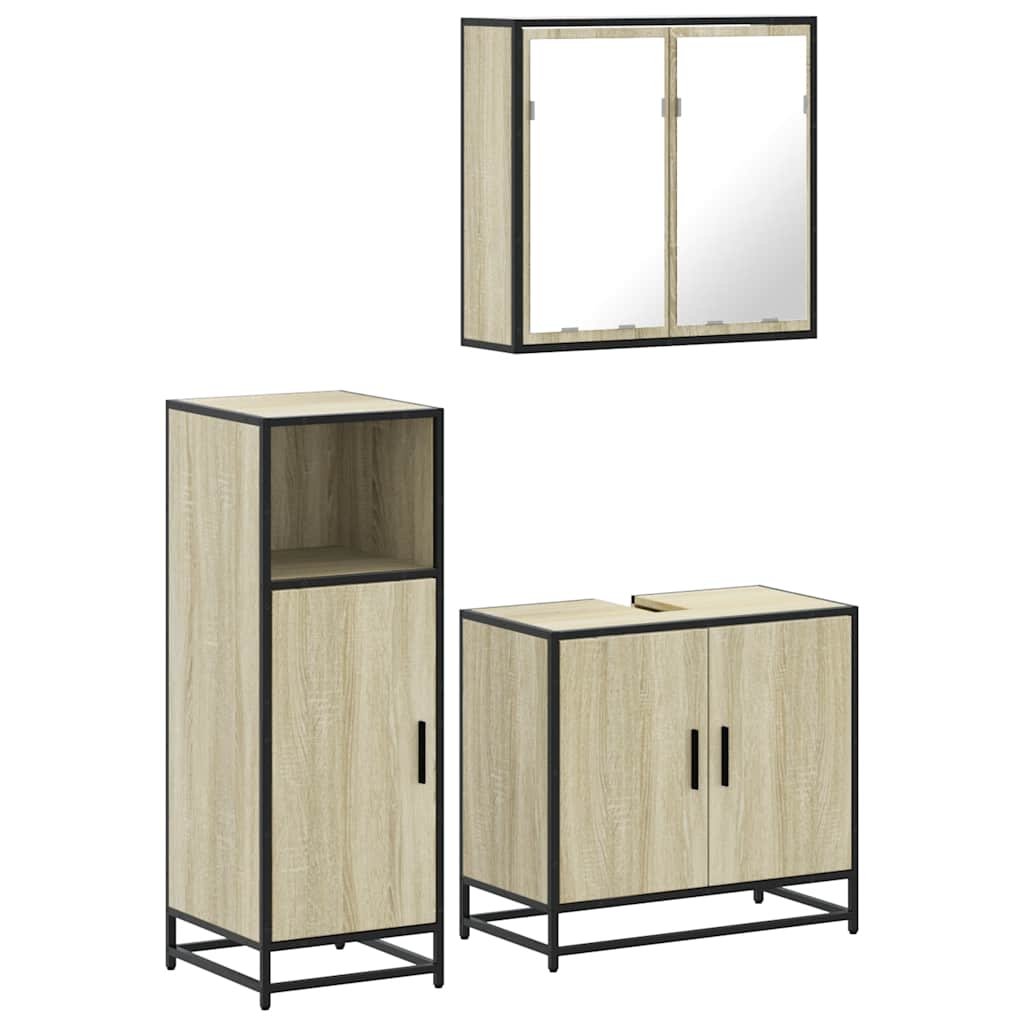 3-delige Badkamermeubelset bewerkt hout sonoma eikenkleurig is nu te koop bij PeponiXL, paradijselijk wonen!